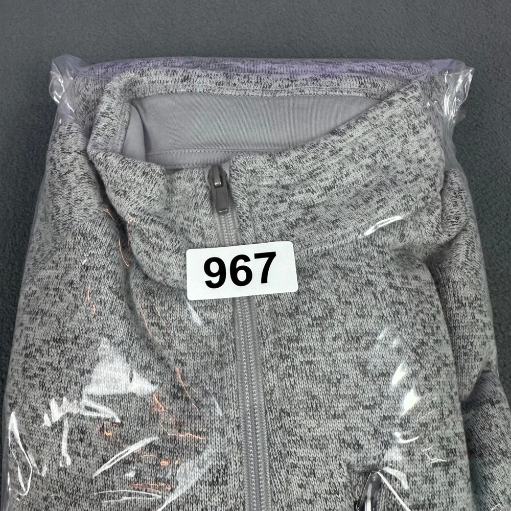 George Mens Quarter Zip Pullover Sweater Marled Grey Fleece Lined Large 42-44